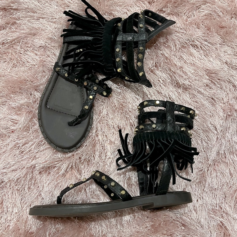 Black Boho Fringe Sandal